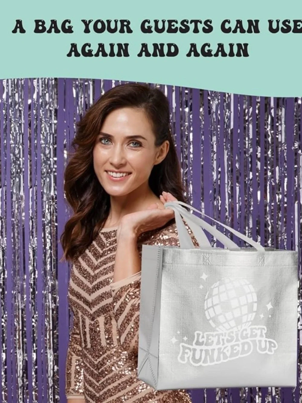 Last Disco Bachelorette Party Gift Bags Set of 7 Iridescent “Let’s Get Funked Up